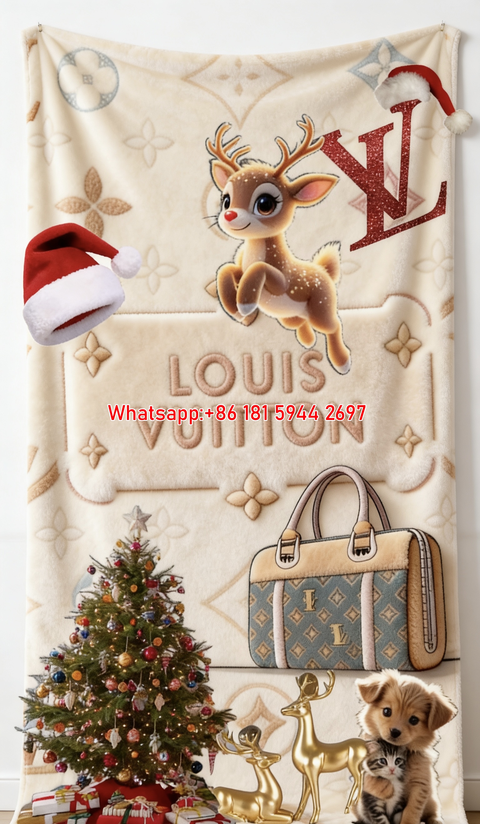 Louis Vuitton Christmas Reindeer Flannel Throw Blanket 276